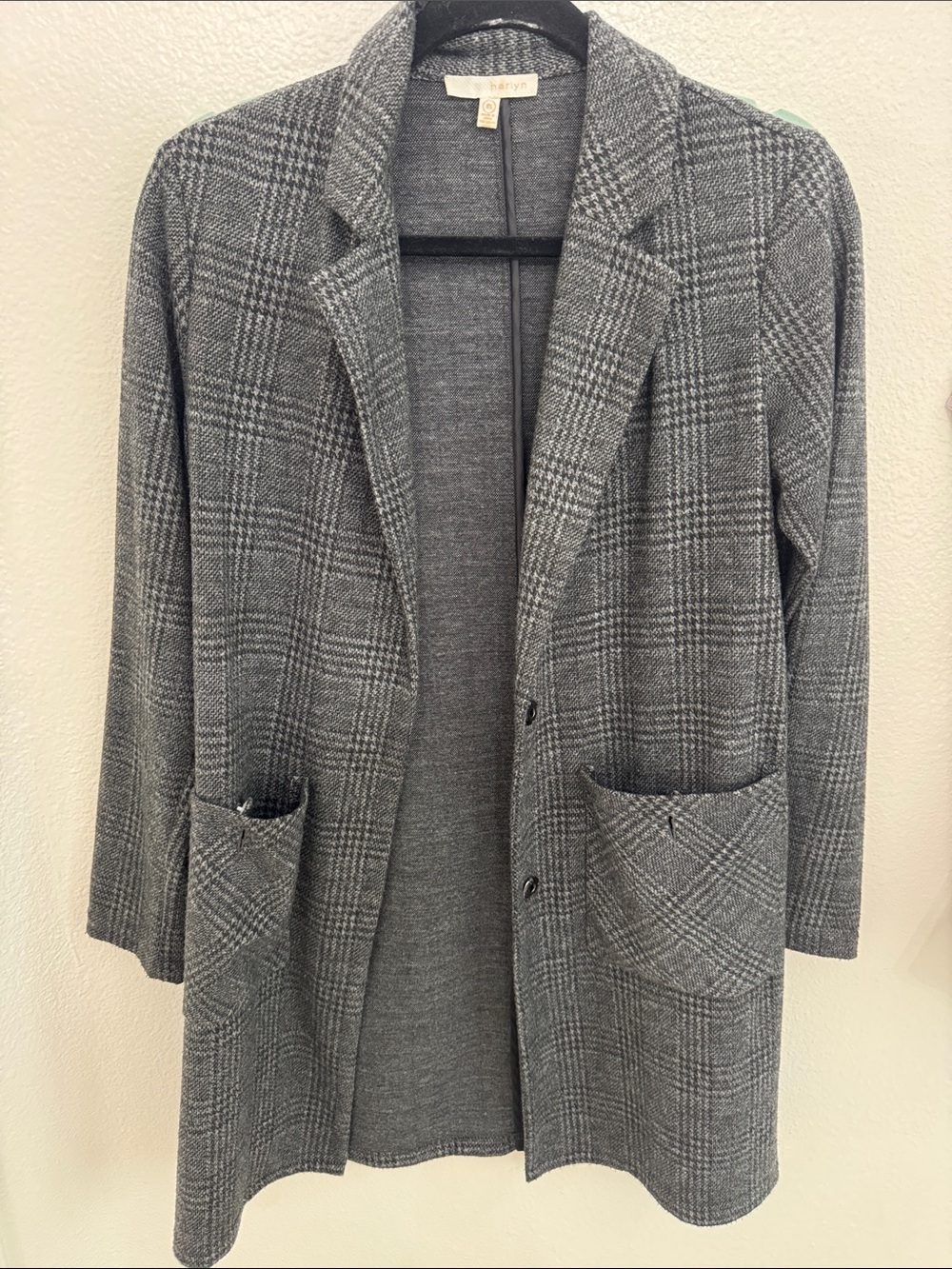 Lightweight Grey Glen Plaid Open-Front Blazer Jacket